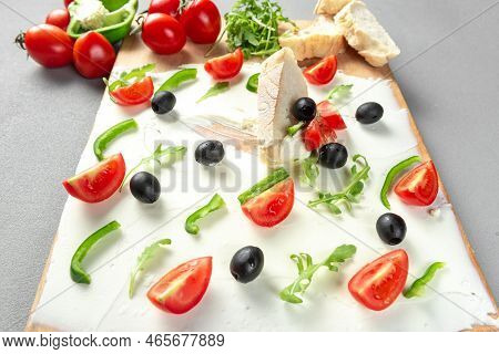 A Food Trend, Bread With Butter And Toppings. Board With Butter Snack. Breakfast Snack. Trend