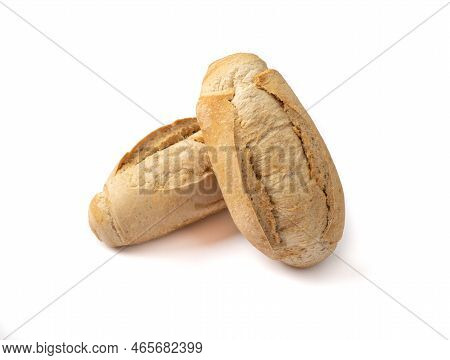 Whole French Bread, Salt Bread Or Pistolet Isolated Over White Background.
