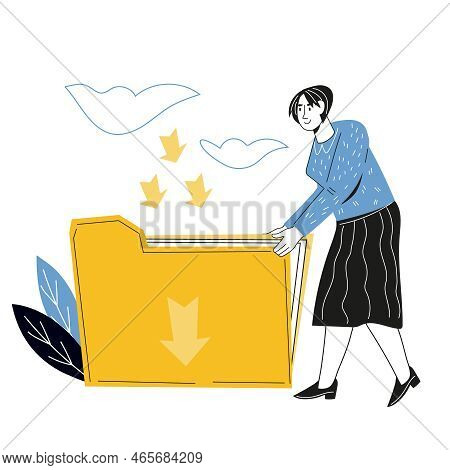Files Storage And Working With Documents Concept, Flat Cartoon Vector Isolated Illustration On White