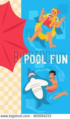 Swimming And Pool Party For Kids, Advertising Banner Design, Flat Vector Illustration. Swimming Less