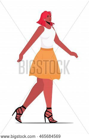 Beautiful Woman With Red Hair In Casual Clothes. Colored Flat Vector Illustration Isolated On White 