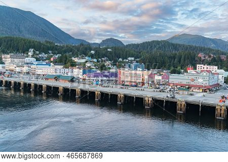 Ketchikan, Ak - September 9, 2022: City Skyline Of The Port Of Ketchikan, Alaska From The Waterfront