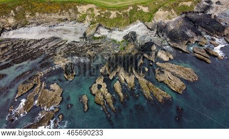 Rocks On The Irish Littoral, Top View. The Coast Of The Atlantic Ocean. Nature Of Northern Europe. R