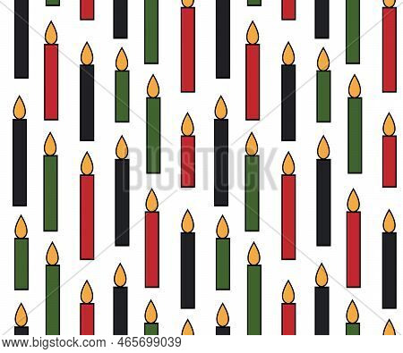 Simple Minimalist Outline Lineal Color Icon Of Kwanzaa Seven Candles - Mishumaa Sabaa. Vector Illust