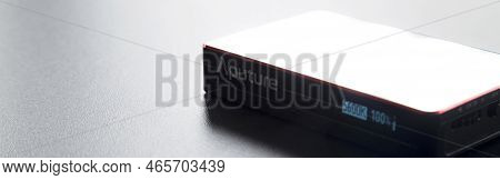 Led Aputure Mc Lit On Top Of A Black Table. Brightness Of Light. Led Concept. Lighting Concept.