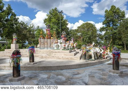 Chiang Rai, Thailand - December 15, 2018: City Pillar And Phallic Symbols. Habitat Of The Spirit Of 