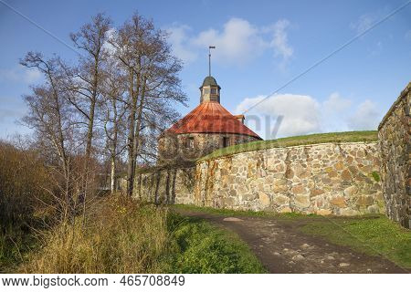 At The Ancient Korela Fortress On A Sunny October Evening. Priozersk Leningrad Region, Russia