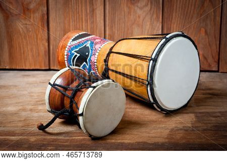 Damaru And Djembe Drums, Percussion And Musical Instruments.