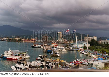 Batumi, Georgia, Ajaria - September 06, 2022: Top View Of Batumi Seaport, Cargo Ships In The Port, M