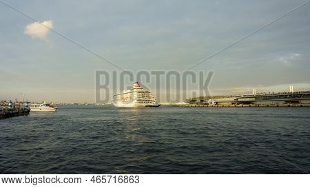 Japan, Kanagawa Prefecture- Sept 14, 2019: Cruise Ship Asuka Ii Departed From The Port Of Yokohama