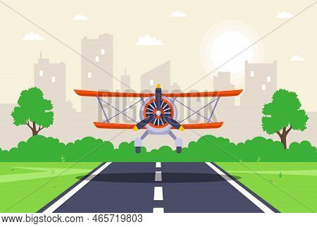 Runway For Landing Light Aircraft. Flat Vector Illustration.