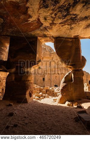 Tomb Of The Roman Soldier Seen From The Coloured Triclinium In Petra, Jordan