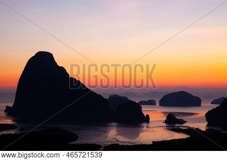 Beautiful Light Sunrise Landscape Nature View At Sametnangshe Landscape View Located In Phang-nga Th