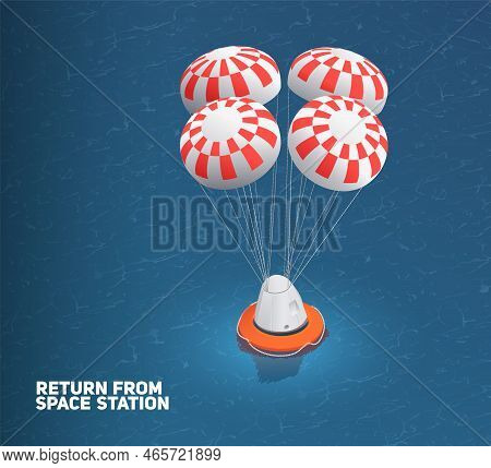 Modern Space Program Isometric Composition With Editable Text And Water Surface With Landing Module 