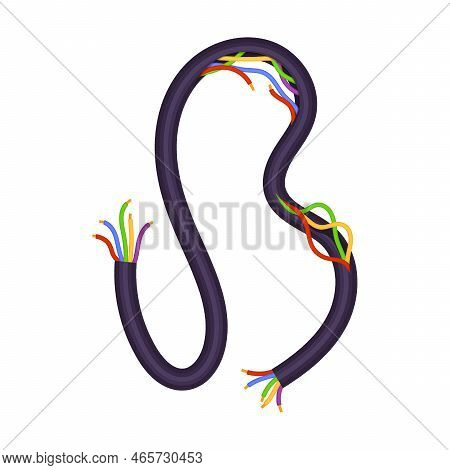 Damaged Electrical Wire. Vector Illustration Of Broken Circuit Cable Cord. Cartoon Short Pieces Of T