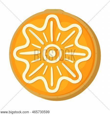 Homemade Gingerbread Round Sunny Shortbread, Cookie Vector Illustration. Biscuits Of Different Shape