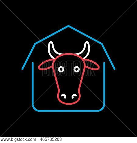 Cowshed Isolated On Dark Background Icon. Farm Animal Sign. Graph Symbol For Your Web Site Design, L