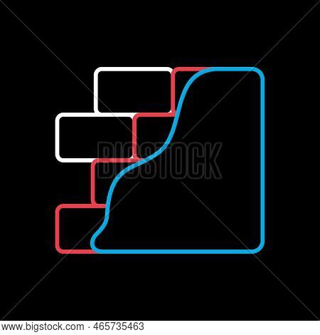 Brick Wall With Plaster Or Plastering On Dark Background Icon. Construction, Repair And Finishing Wo