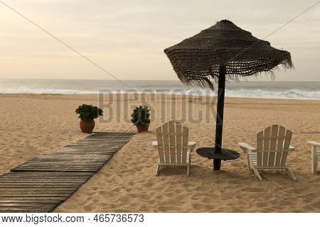 Relaxing Bar Terrace In Santo Andre Beach In Alentejo Coast In Portugal In Autumn
