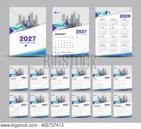 Calendar 2027 Template Set And 2028 Year Minimal Background, Wall Calendar 2027, Desk Calendar 2027 