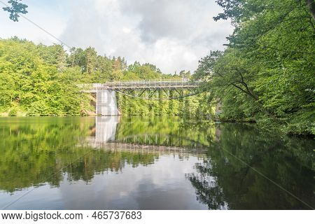 Bridge Over Radunia River In Rutki During Renovation.