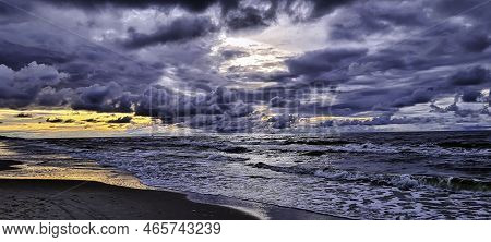 Dramatic Sunset Over Baltic Sea In Lubiatowo, Pomerania, Poland