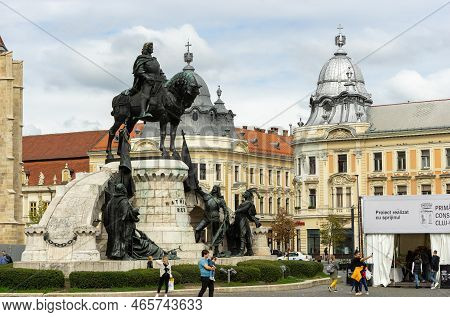 Cluj-napoca, Romania - September 17, 2022: Matthias Corvinus Monument, Work By The Artists Janos Fad
