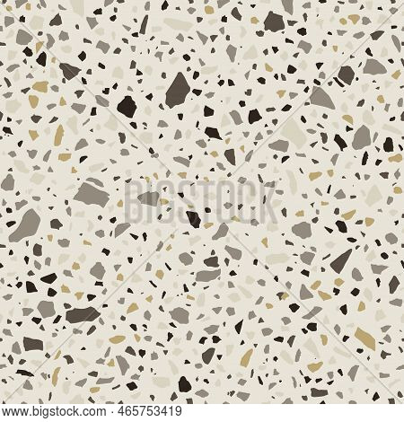 Terrazzo Flooring, Abstract Seamless Stone Background. Modern Natural Mosaic Flooring With Random Pa