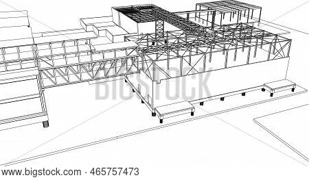 Under Construction Site Engineering Civil Architecture 3d Illustration Line Sketch
