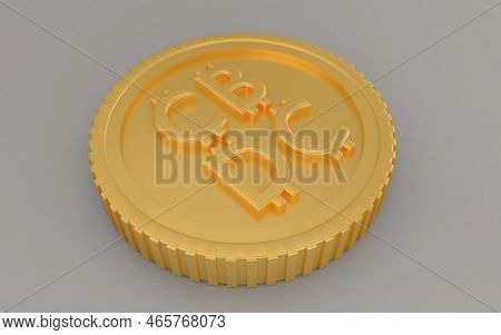 Cbdc Gold Coin Lies Isolated 3d Illustration..investment And Saving Concept.