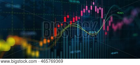 Stock Graph And Chart With Business Candlestick. Financial Static Analysis With Growing Financial Ch
