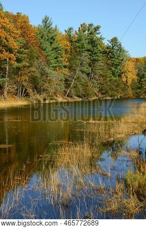 Autumn Time At Ausable River Ontario Canada On A Sunny Day