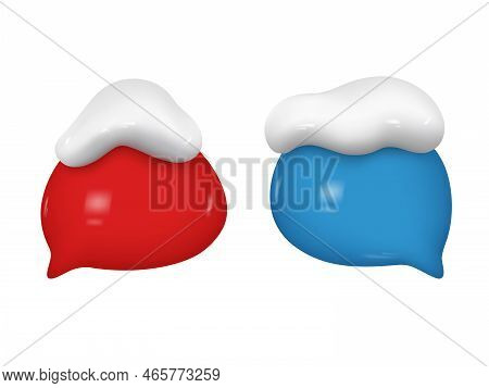 Speech Bubbles With The Snow Caps. Color Vector Elements Isolated On White Background. 3d Chat Icon 