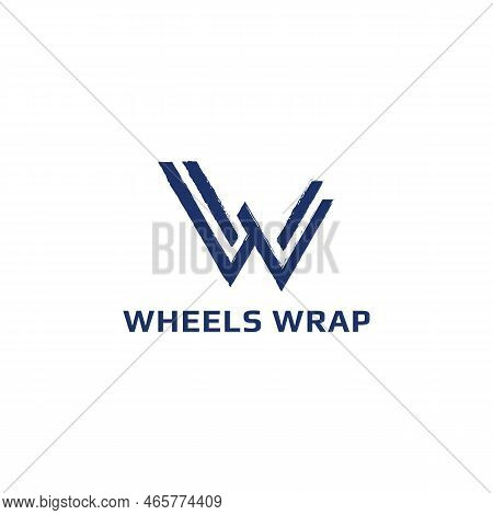 Abstract Initial Letter W Or Ww Logo In Blue Navy Color Isolated In White Background Applied For Car