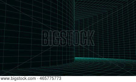 An Abstract Tunnel With A Mesh Structure. 3d Grid Of Tunnels. Vector Wormhole.