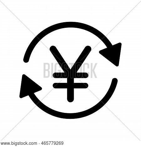 Yen Sign With Circle Of Arrows, Black Vector Icon, Currency Exchange