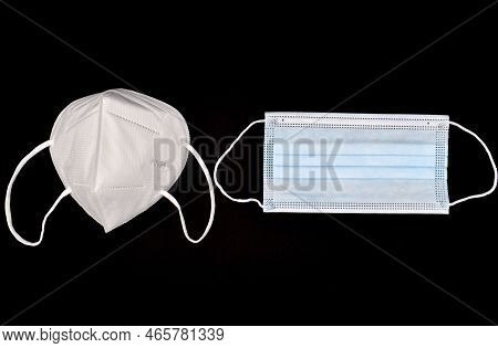Disposable Kn-95 Mask Vs Thin Surgical Mask. Covid-19 Prevention. H1n1, H5n1 Safety Measures. Isolat