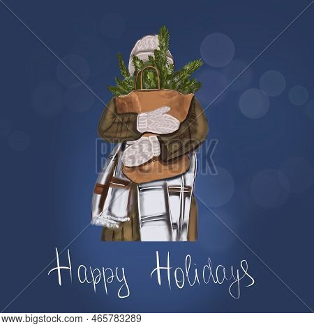 Illustration With Woman Holding A Fir.