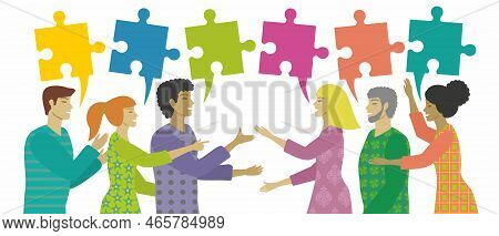 Variation Of People In Communication In Supportive Style. Vector Illustration.