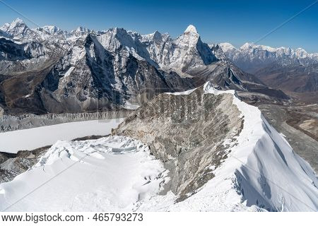 Daylight View Of Mount Everest, Lhotse And Nuptse And The Rest Of Himalayan Range From Air. Sagarmat