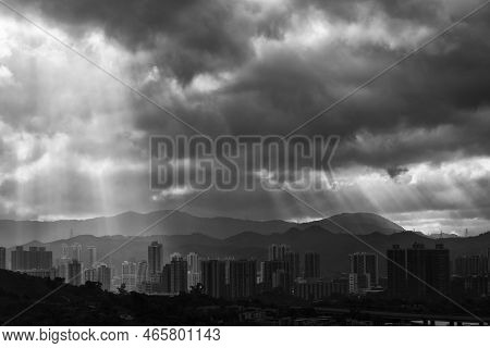 Silhouette Of Skyline Of Yuen Long District, Hong Kong City
