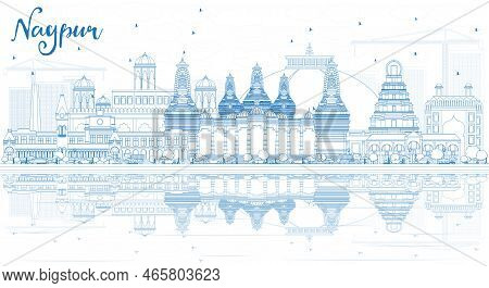 Outline Nagpur Skyline With Blue Buildings And Reflections. Vector Illustration. Business Travel And