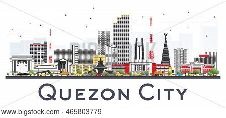 Quezon City Philippines Skyline With Gray Buildings Isolated On White Background. Vector Illustratio