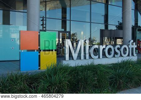 Israel Herzliya November 2022. Microsoft Building. Modern Hub Made Of Glass And Metal. Bill Gates Co