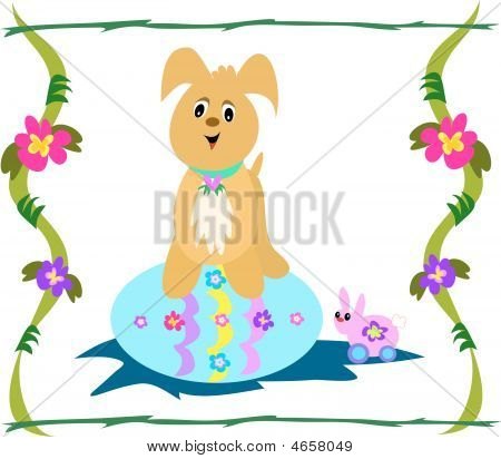 กรอบลูกสุนัขสุนัขไข่อีสเตอร์และของเล่นกระต่าย