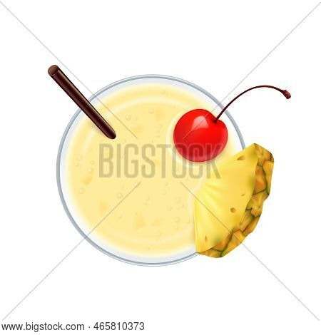 Realistic Cocktail Top View Composition Isolated Image Of Sipper Cocktail Topping From Above Vector 