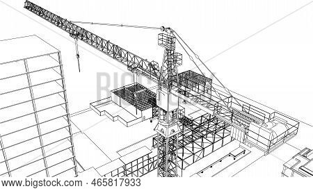 Under Construction Site Civil Engineering With Tower Crane 3d Illustration
