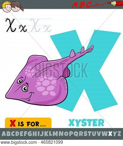Educational Cartoon Illustration Of Letter X From Alphabet With Xyster Marine Animal