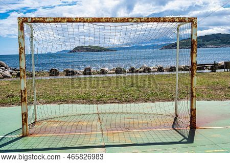 Football Field At Porto De Bares, A Picturesque Beach Fishing Village In Galicia Spain, Europe