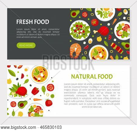 Fresh Natural Food Served On Plate Advertising Banner Vector Template